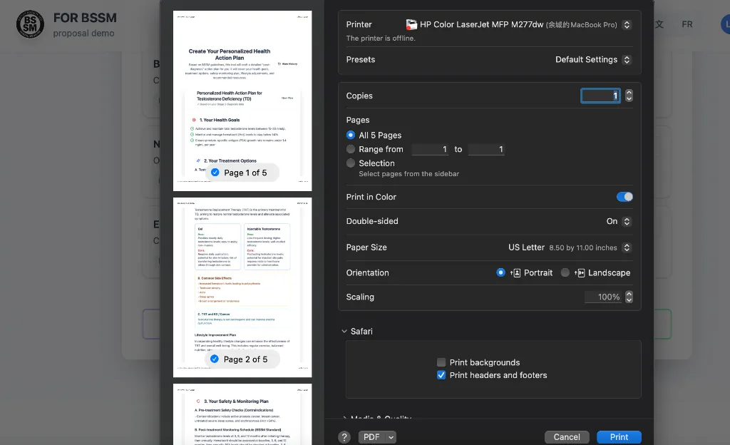 AI-generated five-page health action plan